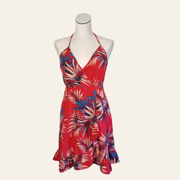 🌺HAWAIIAN • XS dress tropical print sleeveless ruffles by QED LONDON women's - Picture 1 of 8